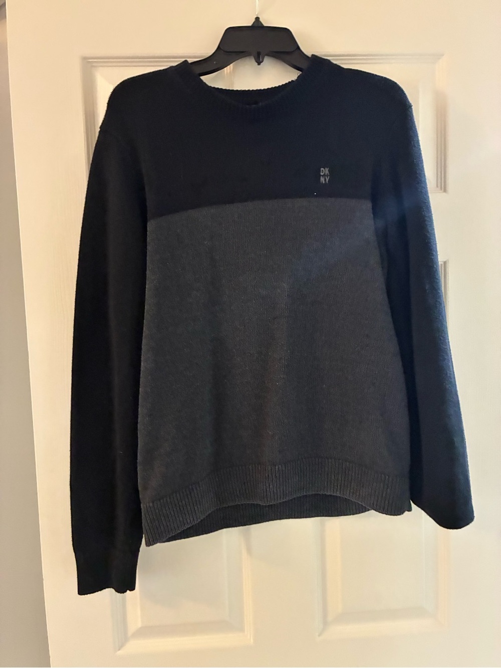 DKNY Men’s Black and Charcoal Colorblocked Crewneck Sweater